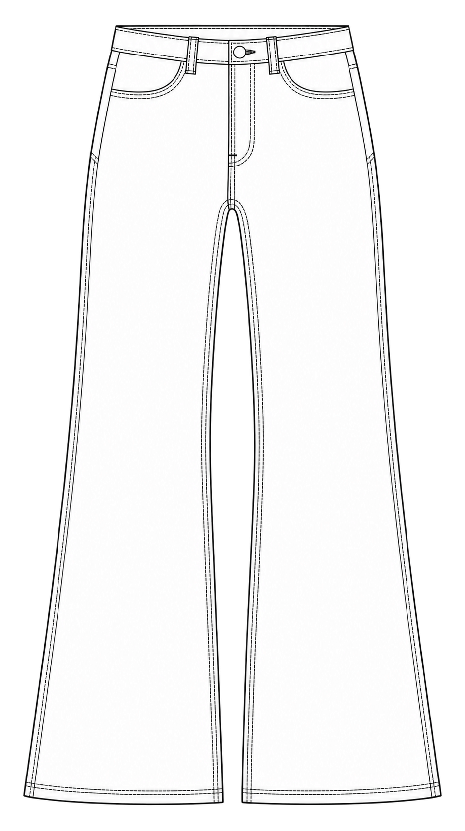 Plain jeans illustration with legs widening toward the hem.
